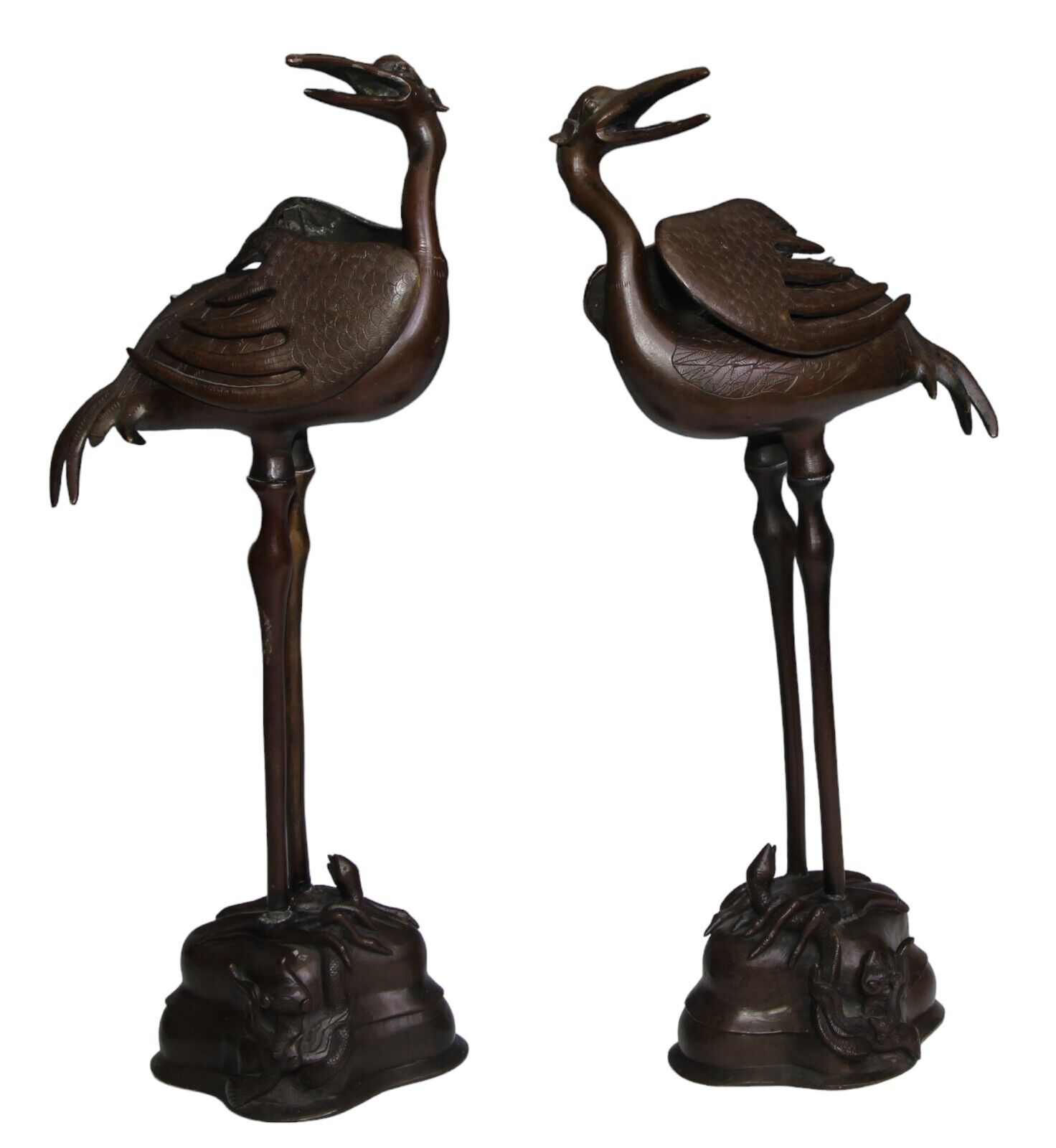 Japanese Bronzes Cranes Pair Antique Meiji Period Circa 1900 Large 54 cm High