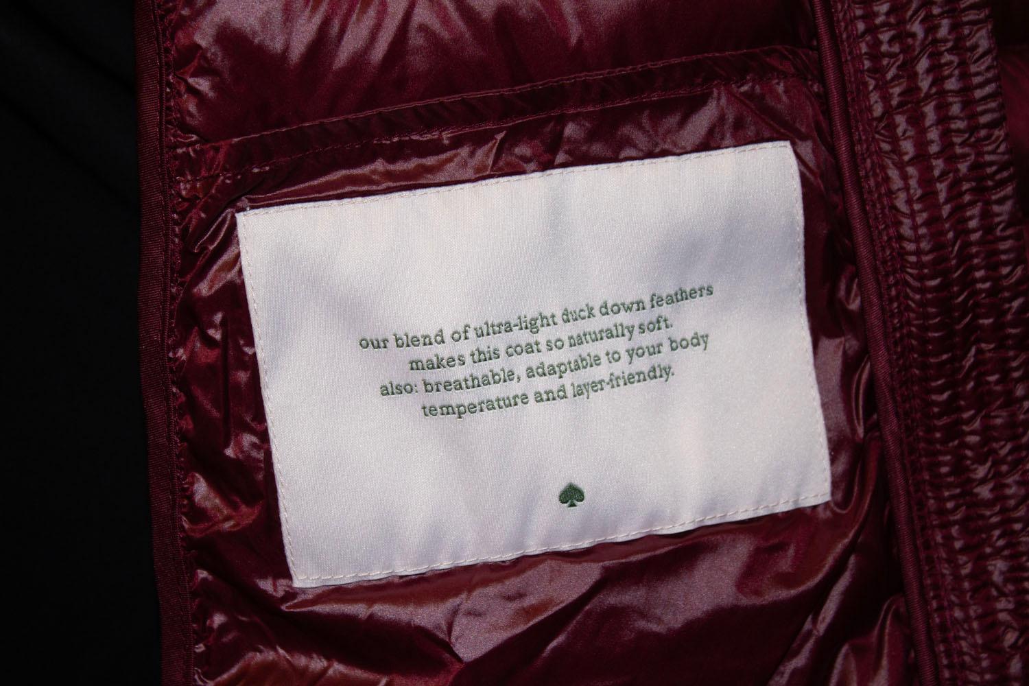 Kate Spade Burgundy Puffa Jacket with Hood in Collar