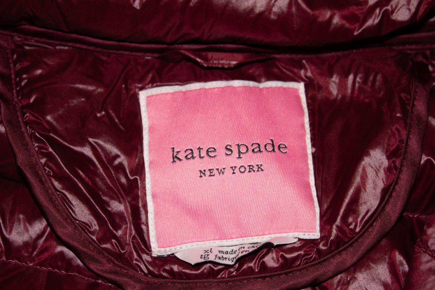 Kate Spade Burgundy Puffa Jacket with Hood in Collar