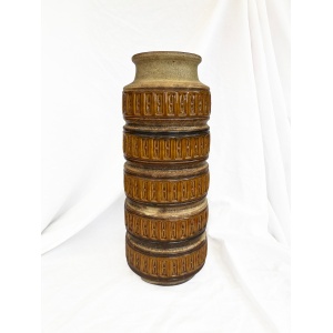 Large five rimmed geometric West German pottery floor vase in Cream, Ochre, Brown and earthy tones from Scheurich, 1970s 238-40
