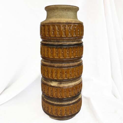 Large five rimmed geometric West German pottery floor vase in Cream, Ochre, Brown and earthy tones from Scheurich, 1970s 238-40