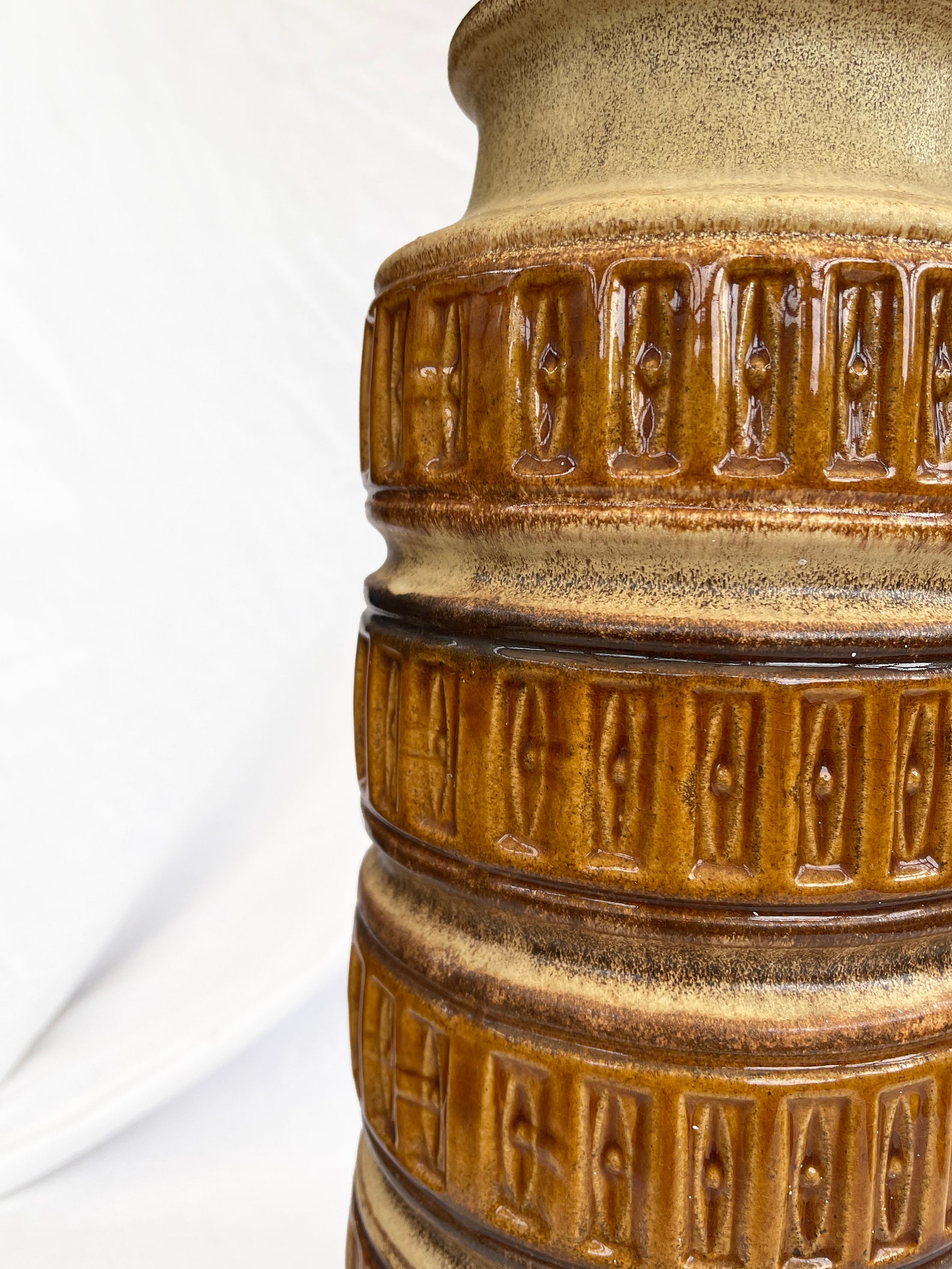 Large five rimmed geometric West German pottery floor vase in Cream, Ochre, Brown and earthy tones from Scheurich, 1970s 238-40