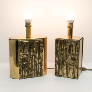 Attributed Angelo Brotto Mid-century Modern Brass Table Lamps by Esperia, Pair