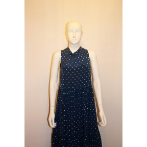 Asceno Blue and White Silk Spot Dress