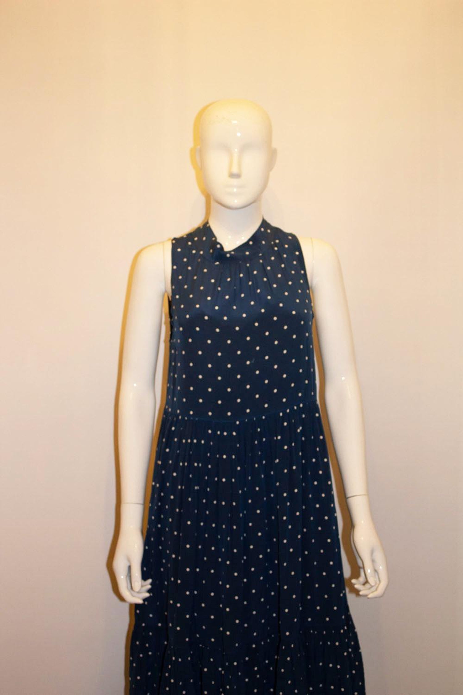 Asceno Blue and White Silk Spot Dress