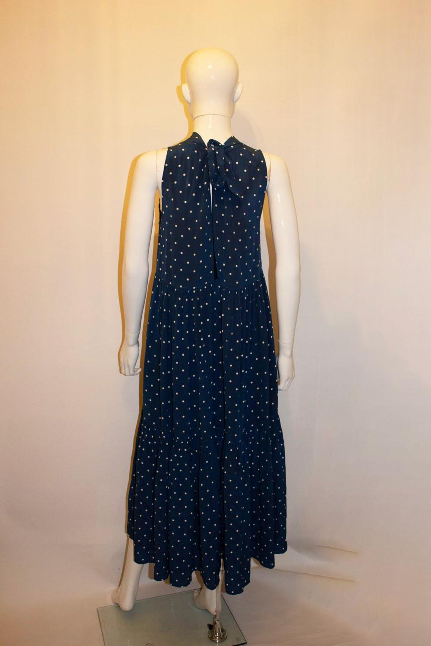 Asceno Blue and White Silk Spot Dress