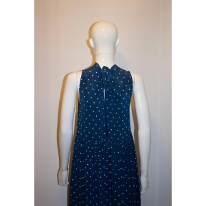 Asceno Blue and White Silk Spot Dress