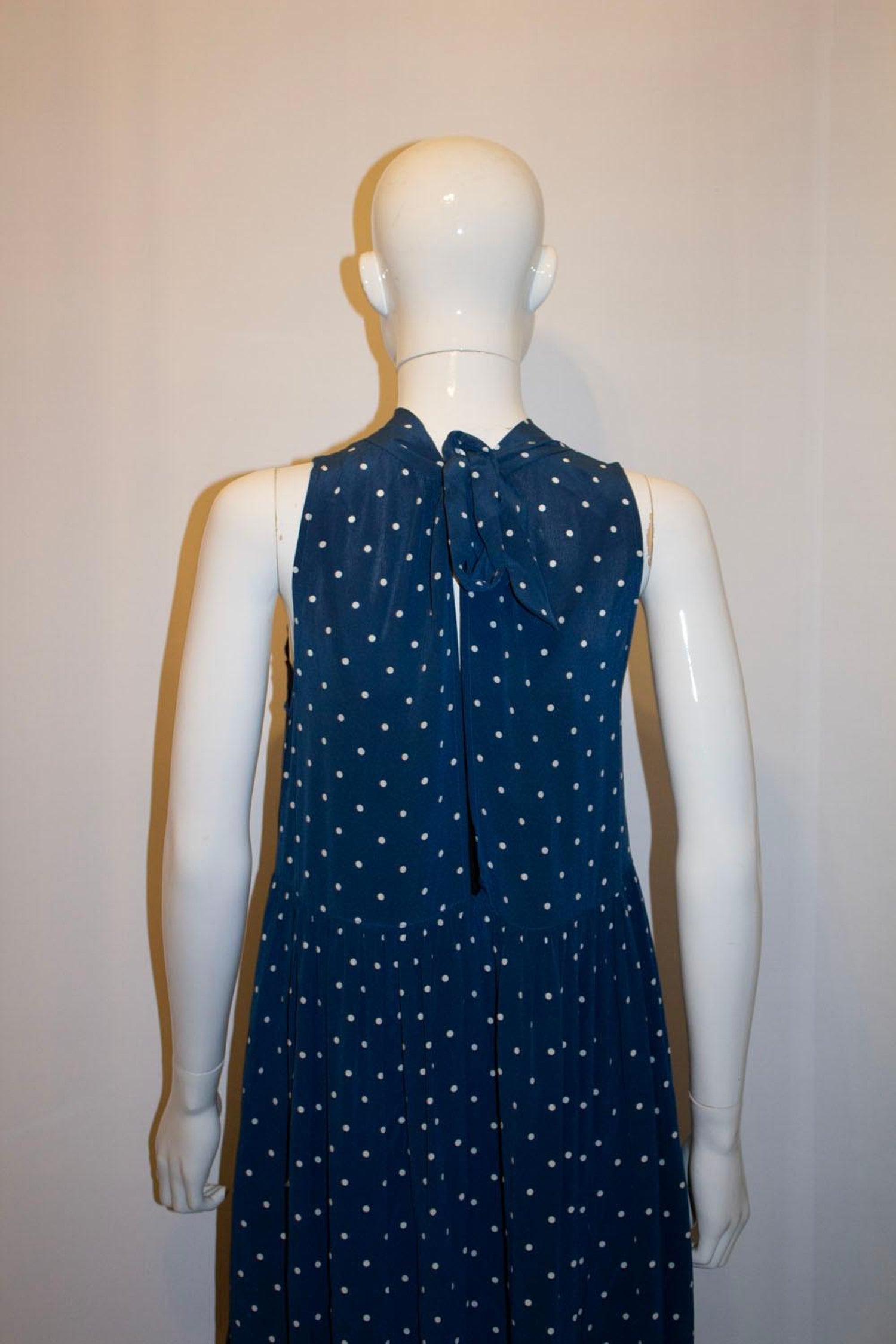 Asceno Blue and White Silk Spot Dress