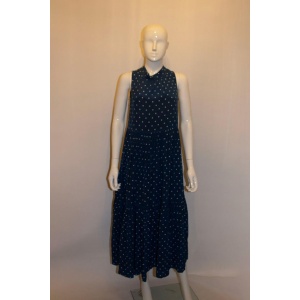 Asceno Blue and White Silk Spot Dress