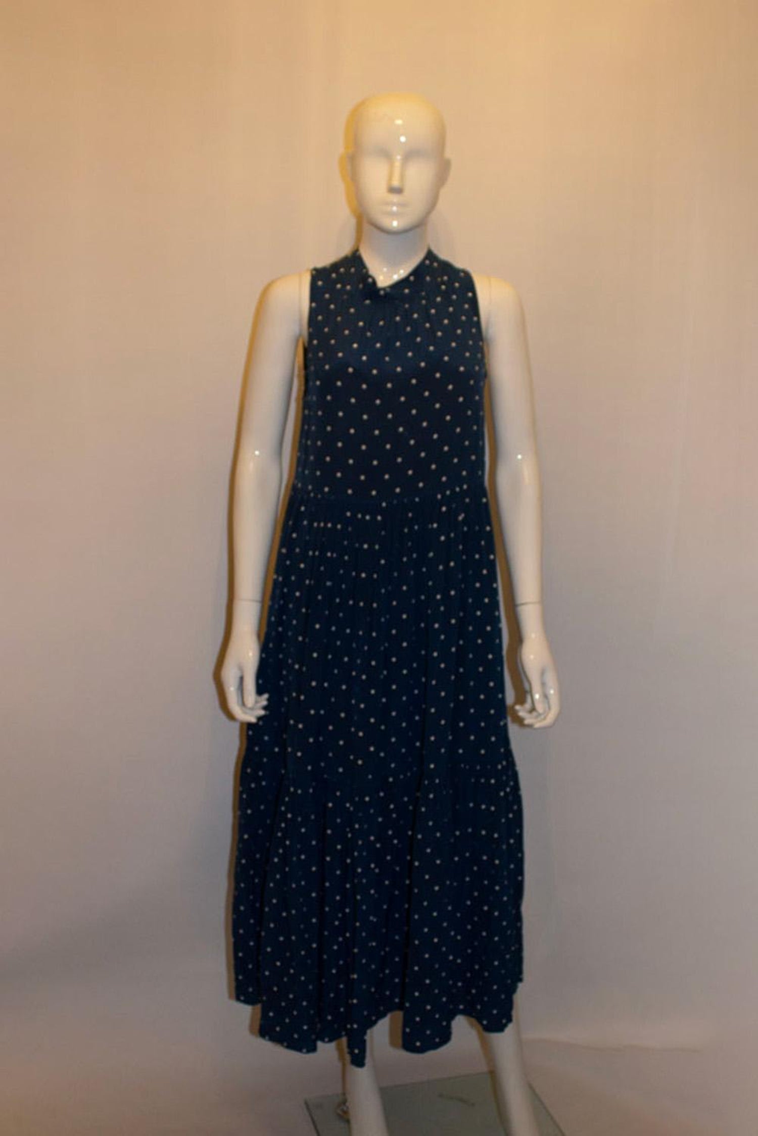 Asceno Blue and White Silk Spot Dress