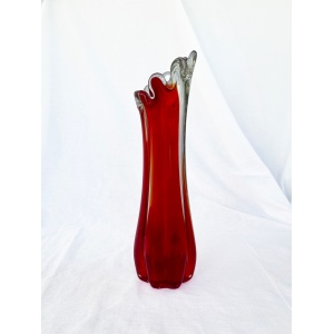 Mid century Vintage large swung glass vase in vibrant retro orange and hot red tones circa 1970's