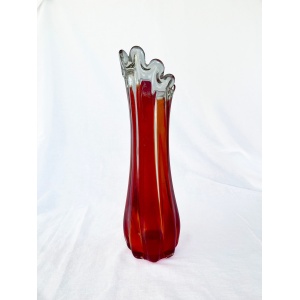 Mid century Vintage large swung glass vase in vibrant retro orange and hot red tones circa 1970's