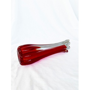 Mid century Vintage large swung glass vase in vibrant retro orange and hot red tones circa 1970's