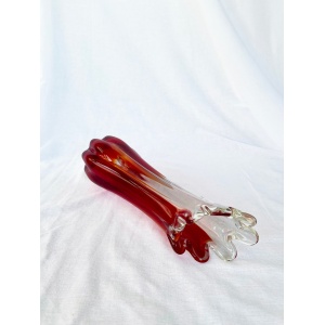 Mid century Vintage large swung glass vase in vibrant retro orange and hot red tones circa 1970's