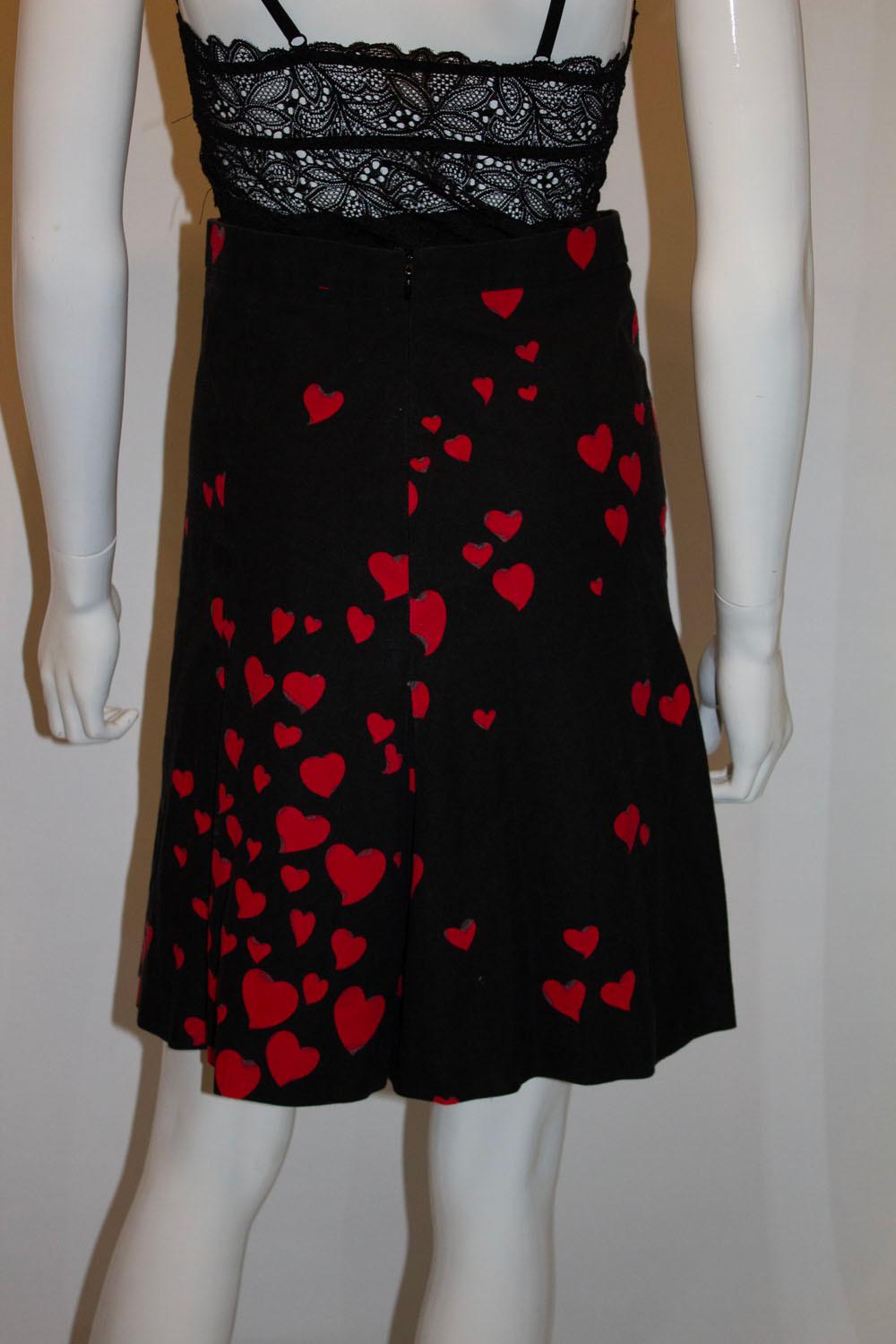 Moschino Black and Red heart print cotton skirt