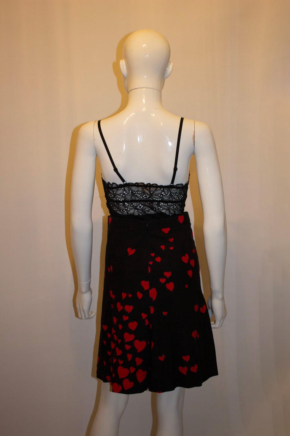 Moschino Black and Red heart print cotton skirt