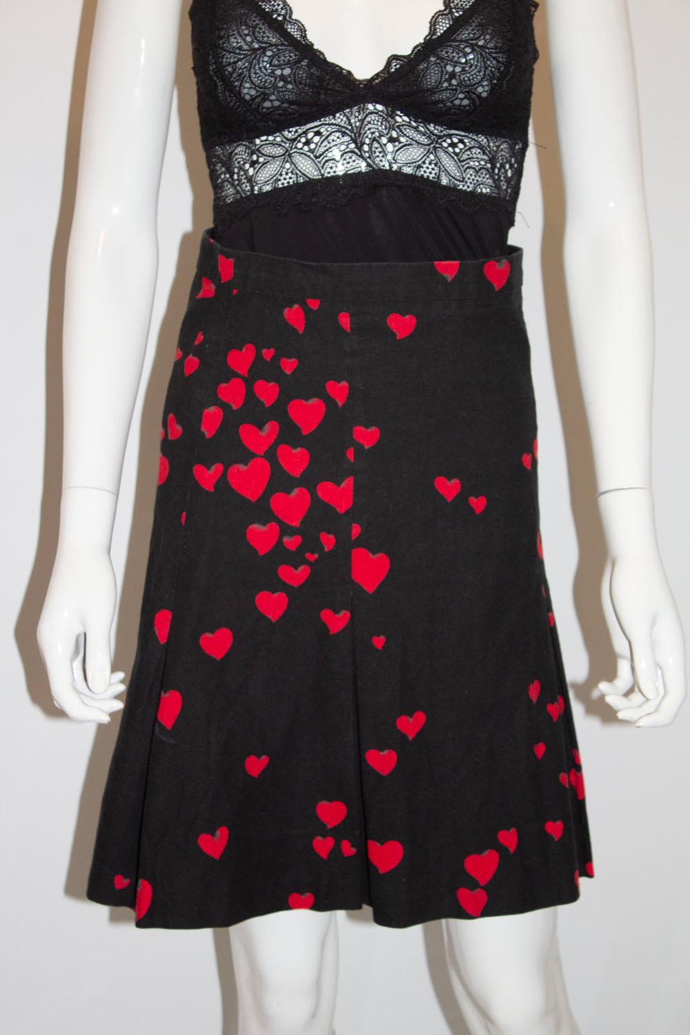 Moschino Black and Red heart print cotton skirt