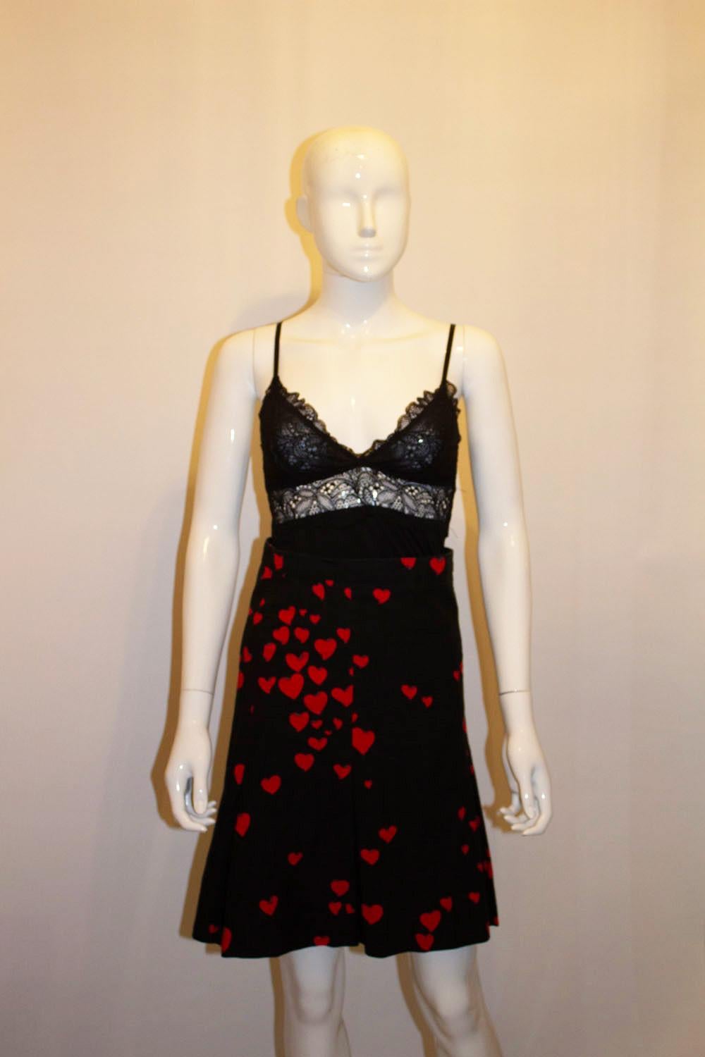 Moschino Black and Red heart print cotton skirt