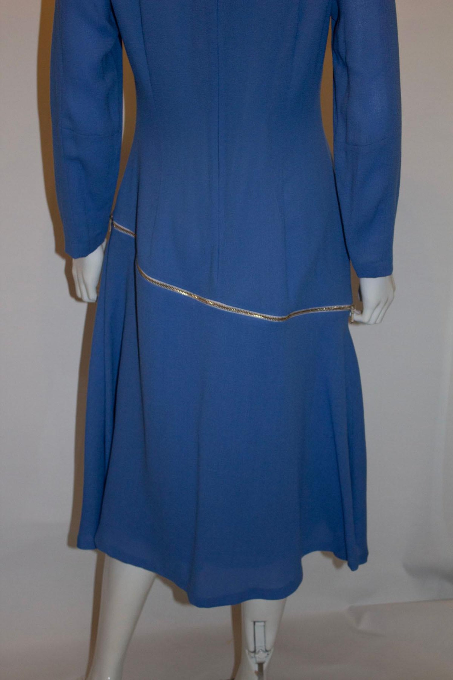 Blue Wool Crepe Couture Dress by Benjamin Friman