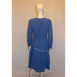 Blue Wool Crepe Couture Dress by Benjamin Friman