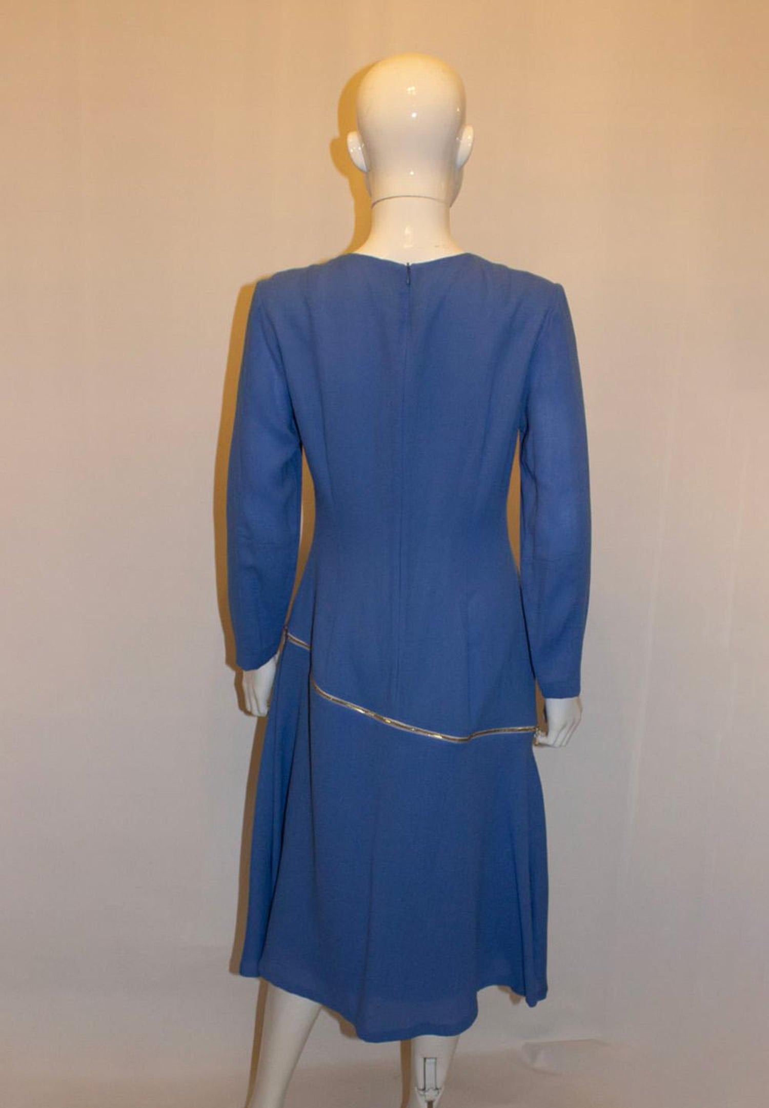 Blue Wool Crepe Couture Dress by Benjamin Friman