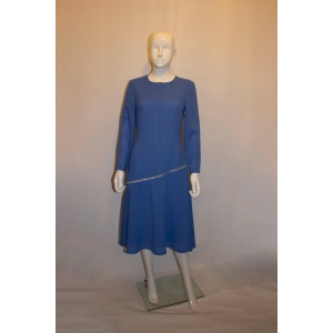 Blue Wool Crepe Couture Dress by Benjamin Friman