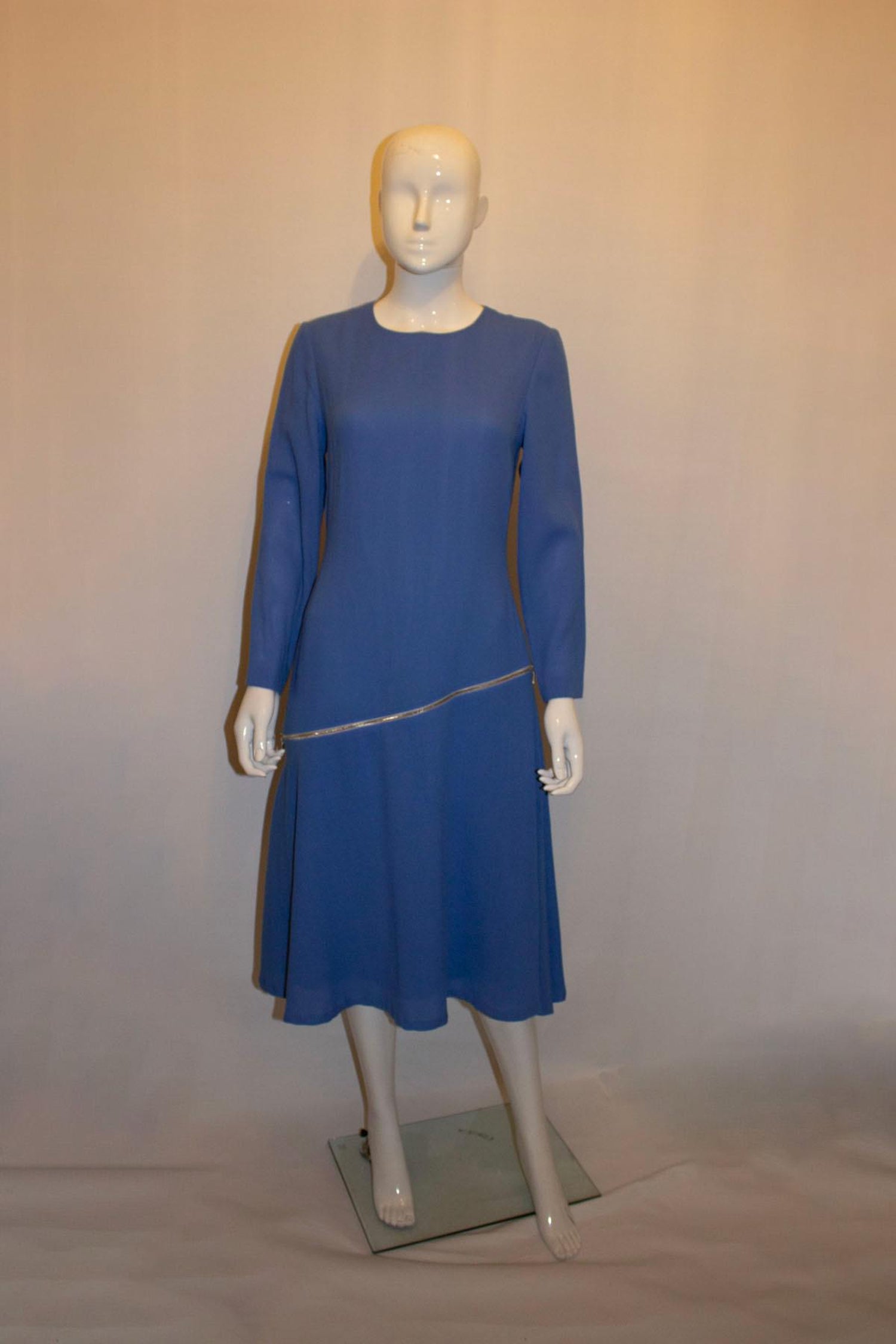 Blue Wool Crepe Couture Dress by Benjamin Friman
