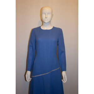 Blue Wool Crepe Couture Dress by Benjamin Friman