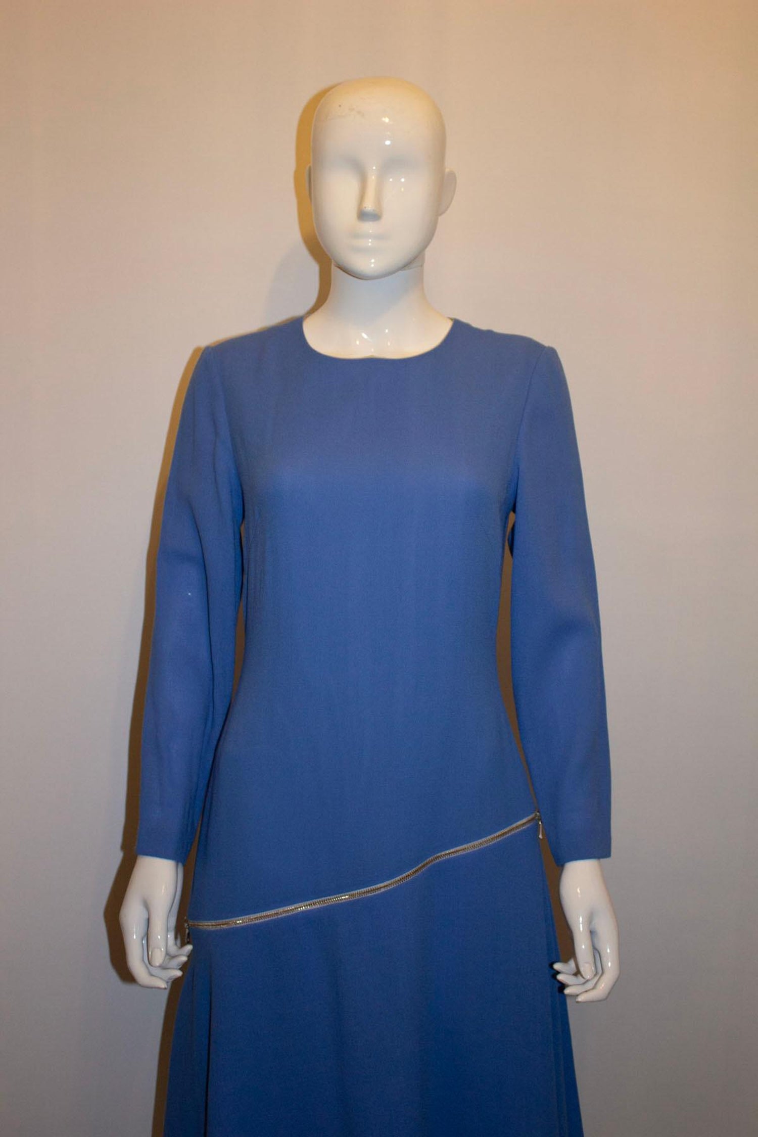 Blue Wool Crepe Couture Dress by Benjamin Friman