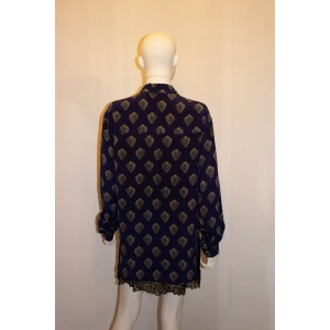Blue Silk Shirt with Strawberry Print by Markus Lupfer