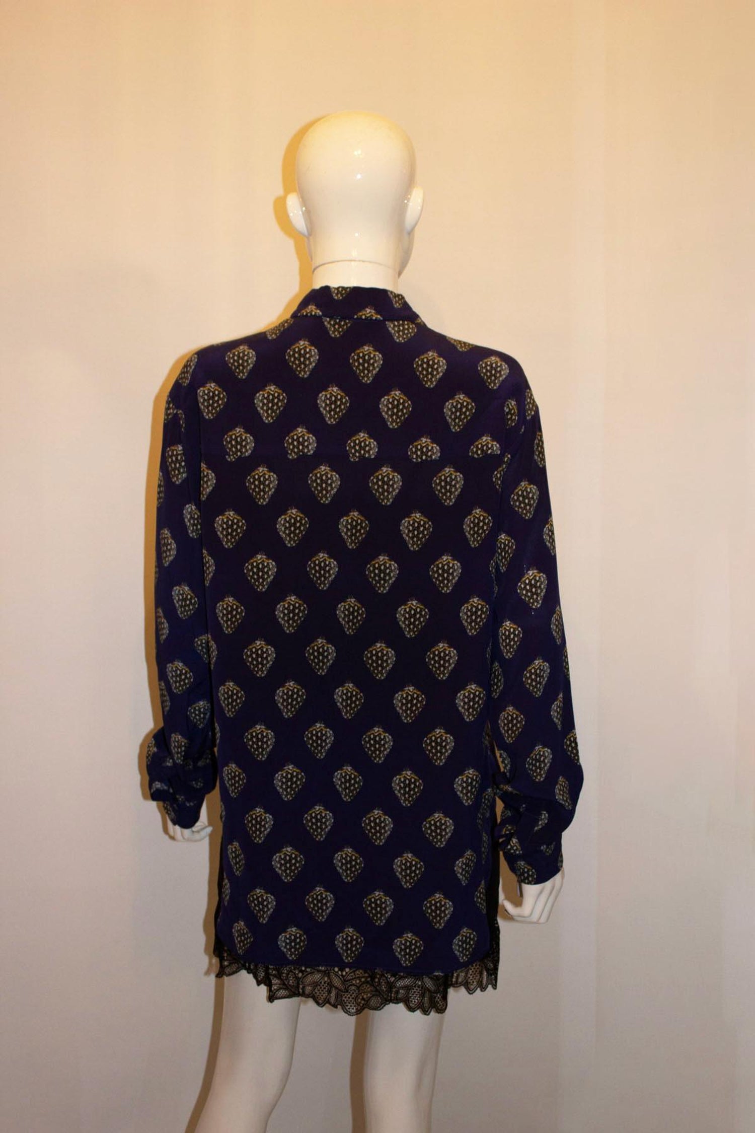 Blue Silk Shirt with Strawberry Print by Markus Lupfer