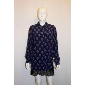 Blue Silk Shirt with Strawberry Print by Markus Lupfer