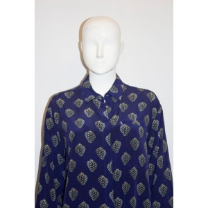 Blue Silk Shirt with Strawberry Print by Markus Lupfer