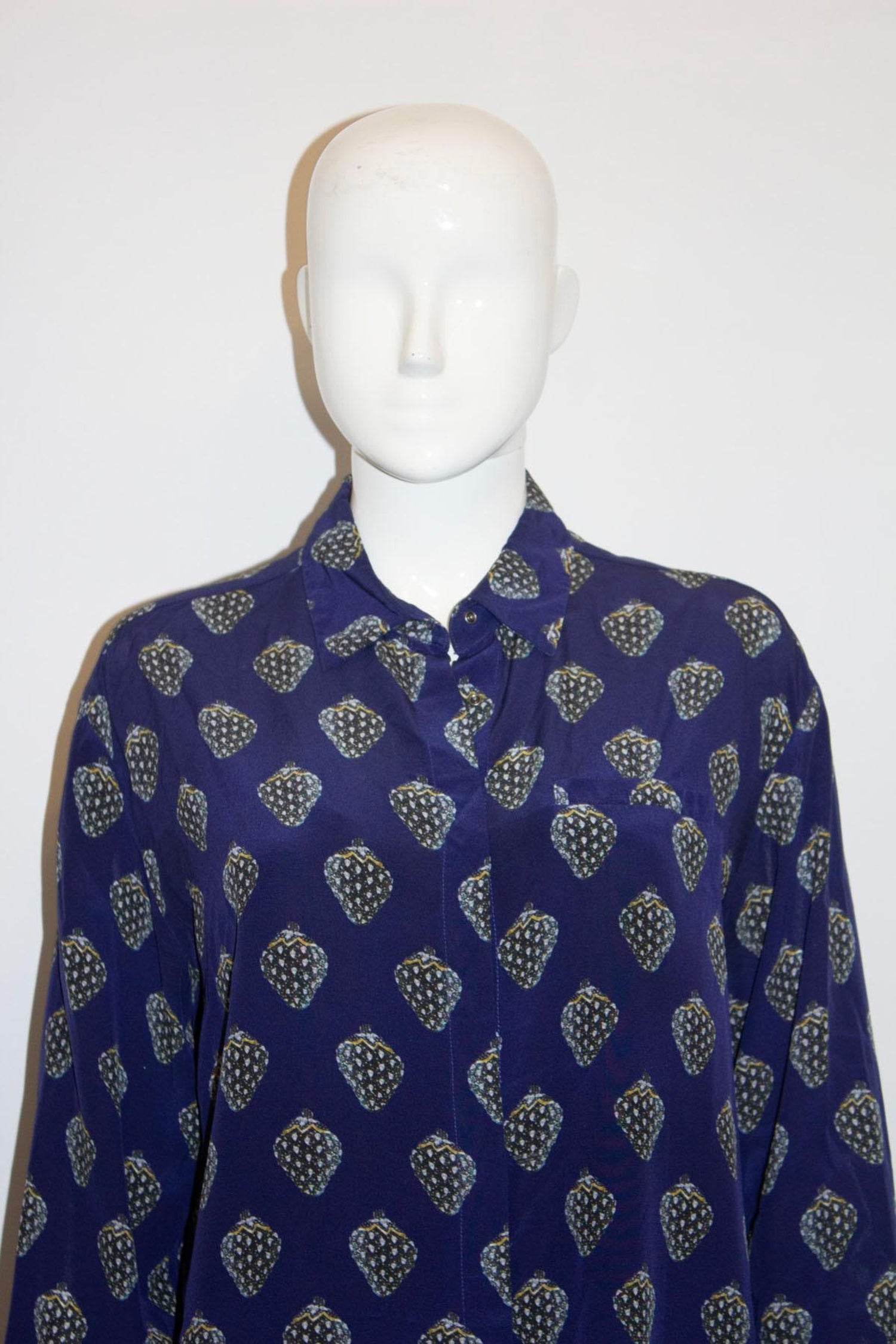 Blue Silk Shirt with Strawberry Print by Markus Lupfer