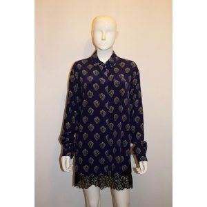 Blue Silk Shirt with Strawberry Print by Markus Lupfer