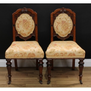 Pair Antique Victorian Oak Hall Chairs Exceptional Quality
