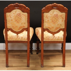 Pair Antique Victorian Oak Hall Chairs Exceptional Quality
