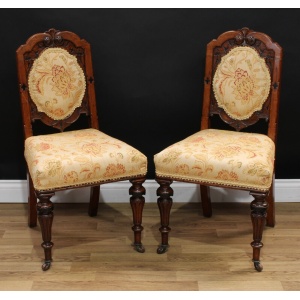 Pair Antique Victorian Oak Hall Chairs Exceptional Quality