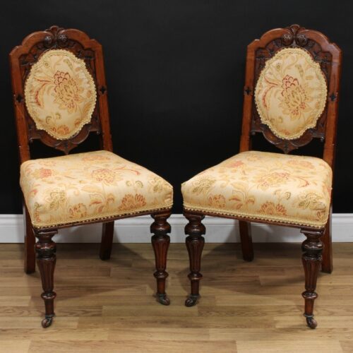 Pair Antique Victorian Oak Hall Chairs Exceptional Quality