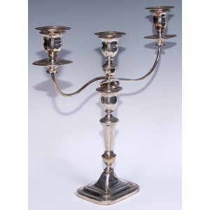 Pair Geo III Old Sheffield Plate Three Light Candelabra