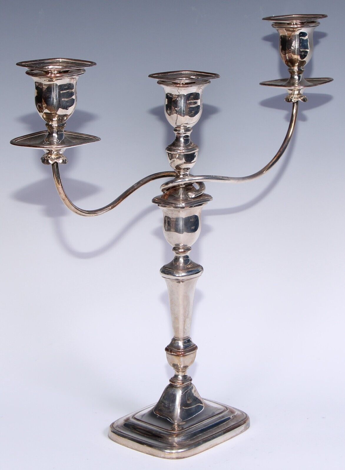 Pair Geo III Old Sheffield Plate Three Light Candelabra