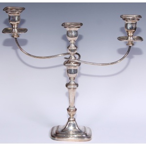 Pair Geo III Old Sheffield Plate Three Light Candelabra