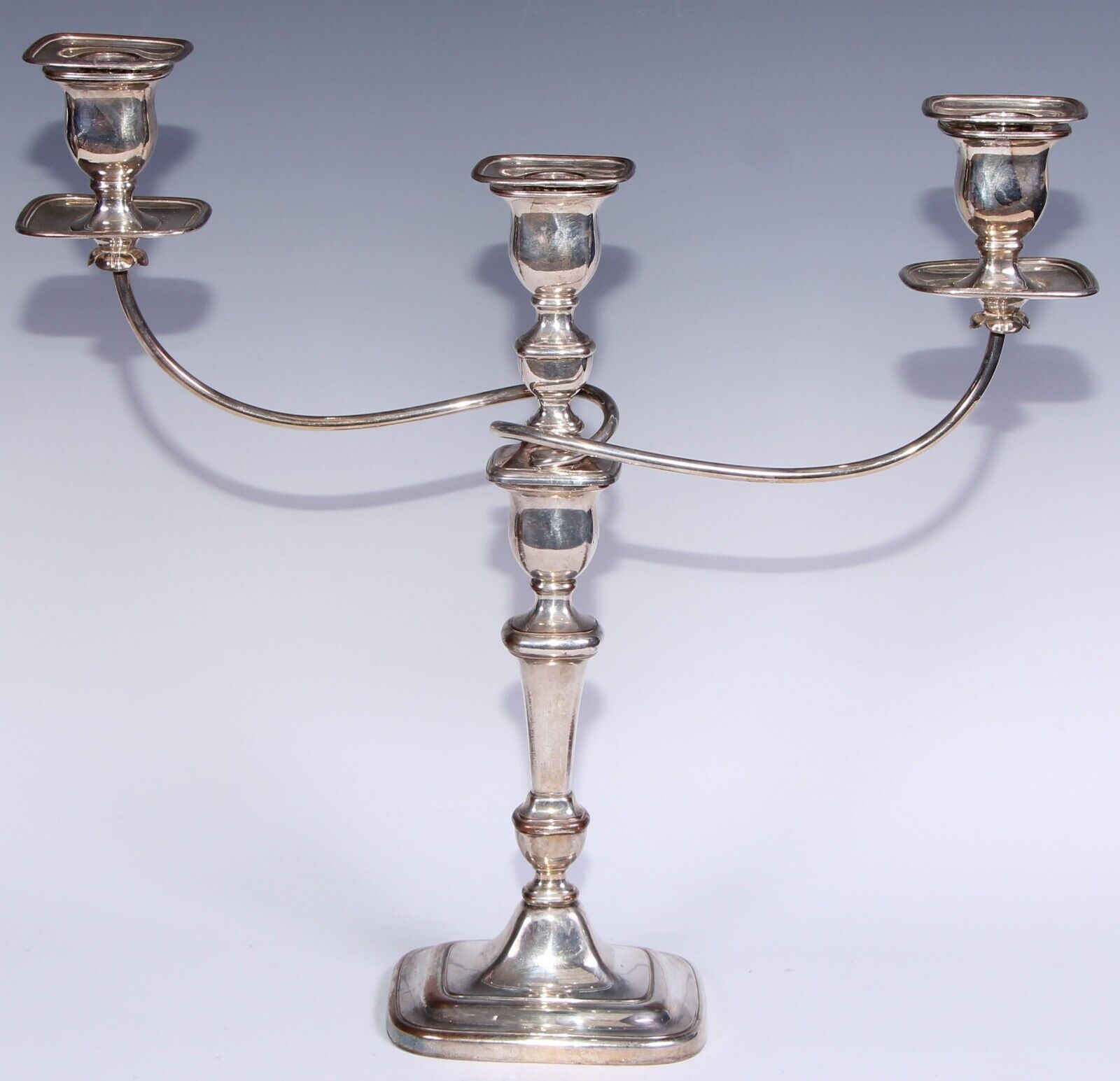 Pair Geo III Old Sheffield Plate Three Light Candelabra