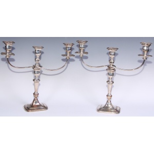 Pair Geo III Old Sheffield Plate Three Light Candelabra