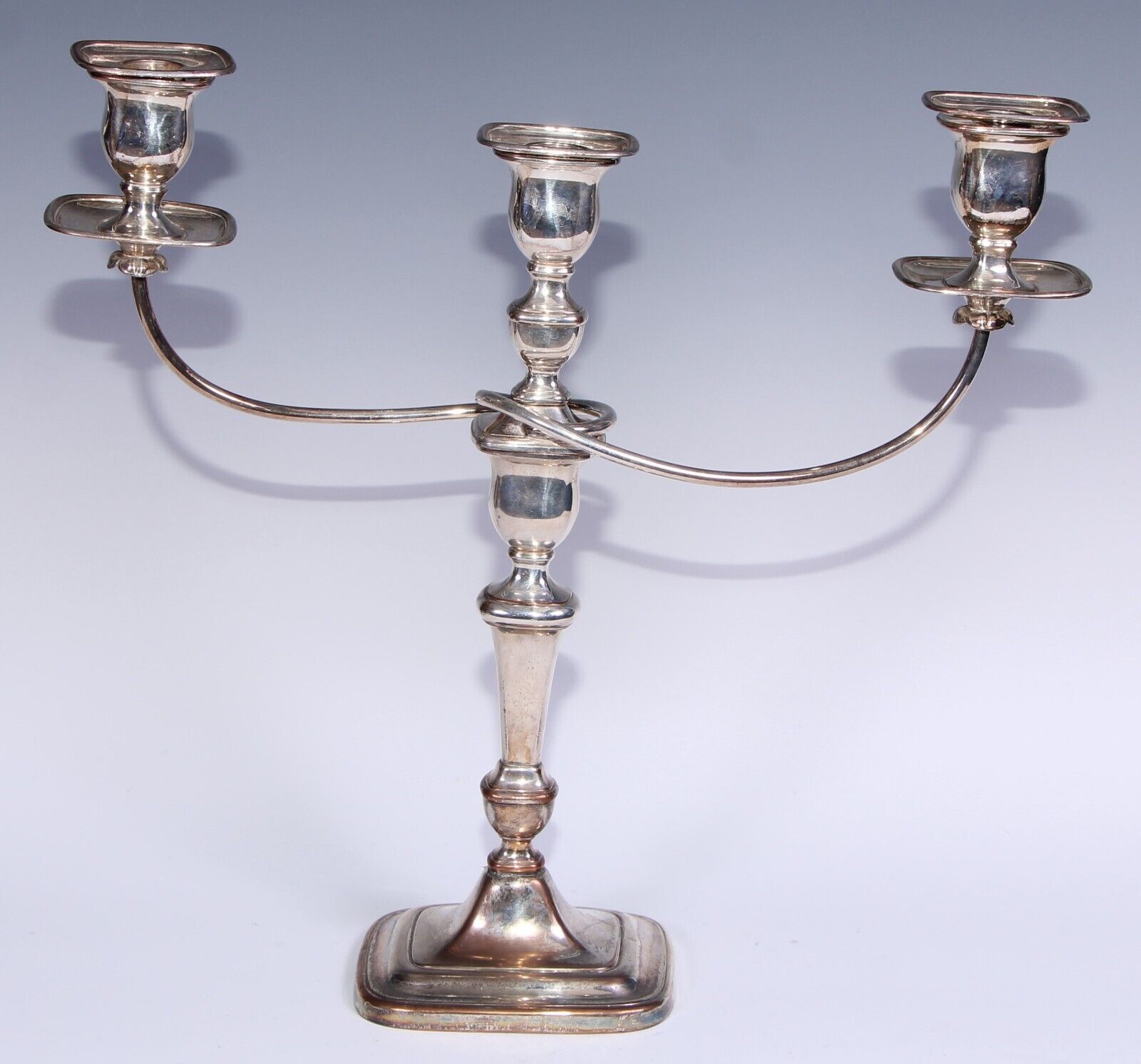 Pair Geo III Old Sheffield Plate Three Light Candelabra