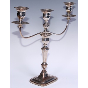 Pair Geo III Old Sheffield Plate Three Light Candelabra