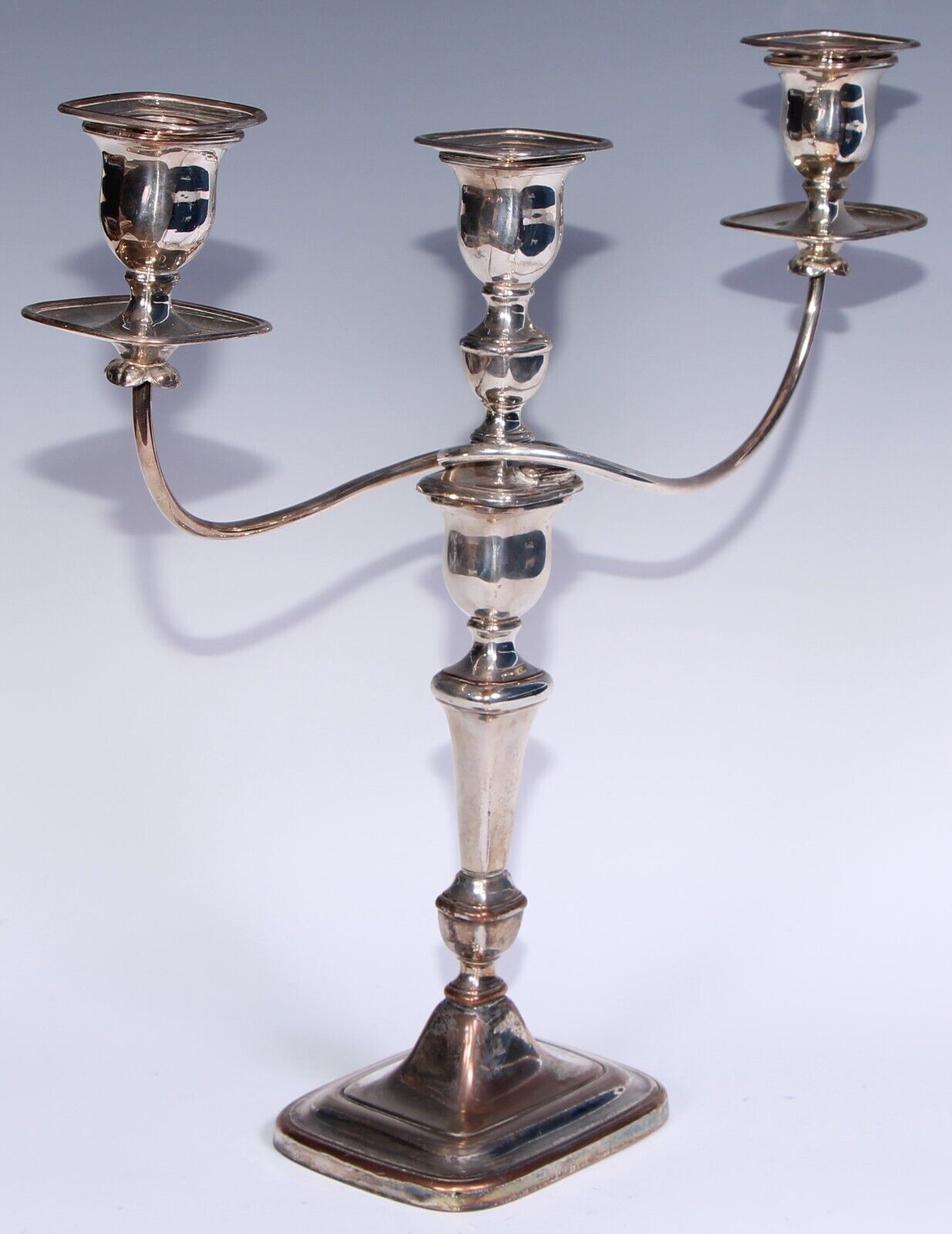 Pair Geo III Old Sheffield Plate Three Light Candelabra