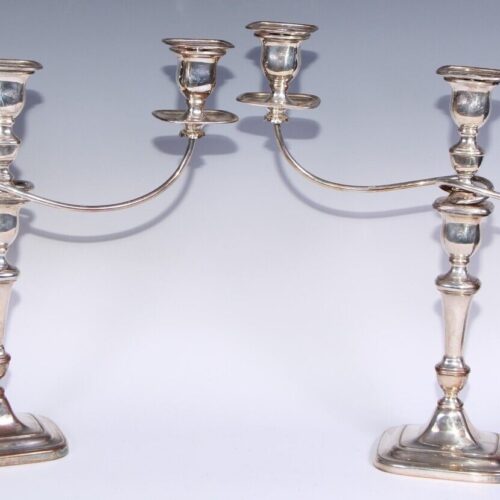 Pair Geo III Old Sheffield Plate Three Light Candelabra