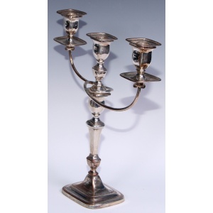 Pair Geo III Old Sheffield Plate Three Light Candelabra