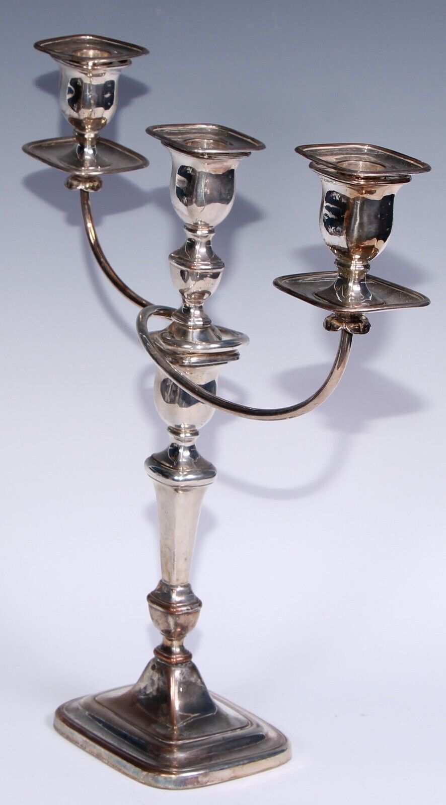 Pair Geo III Old Sheffield Plate Three Light Candelabra